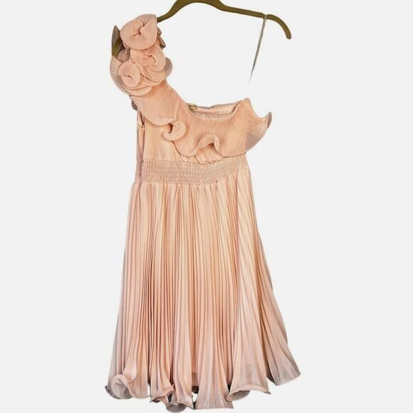 Lulus One Shoulder Pleated Ruffle Pink Dress M - Picture 2 of 11